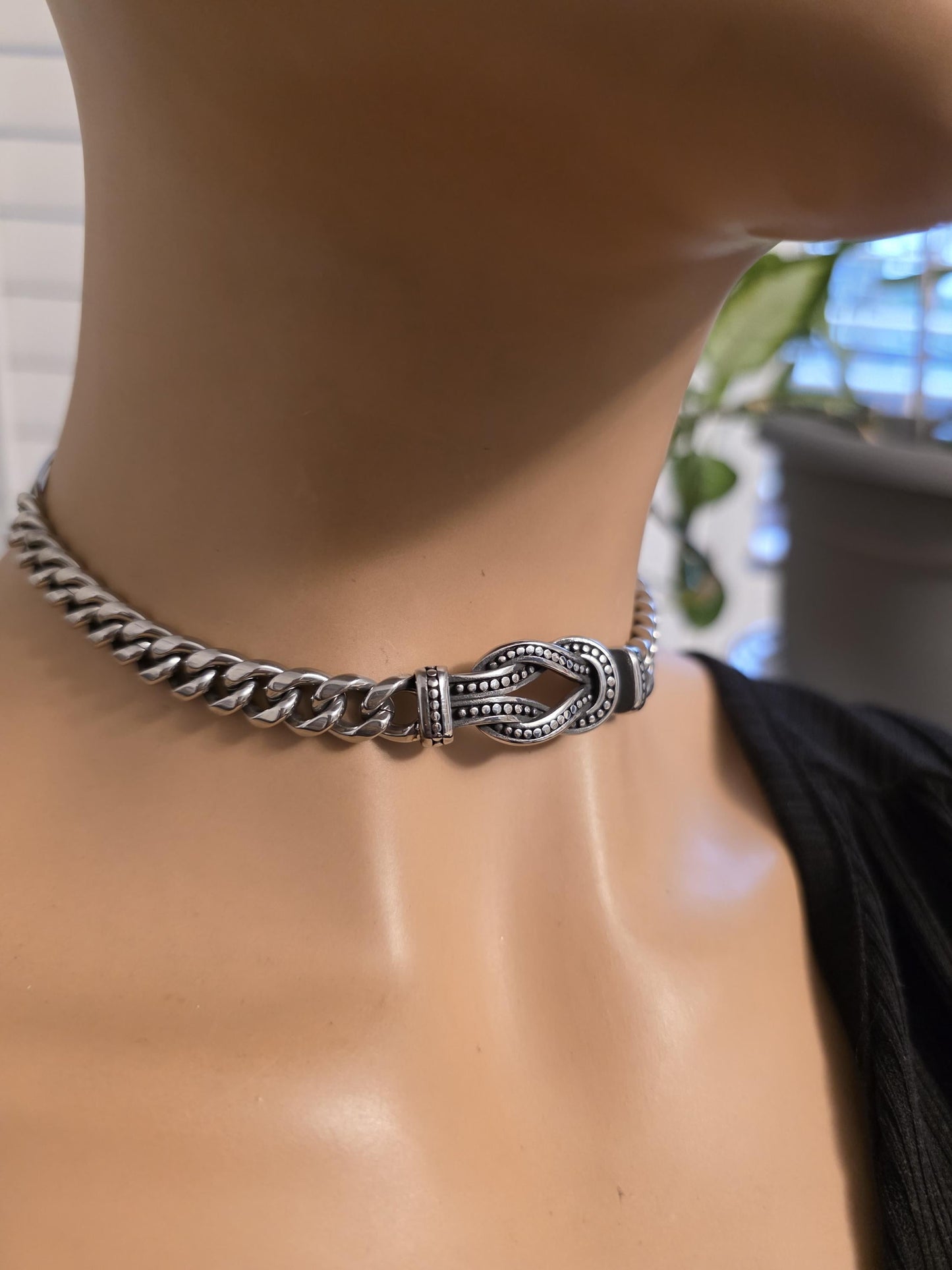 Eternity Knot Steel Collar Choker Necklace, Permanent Locking Clasp Options | Intimate Couples jewelry