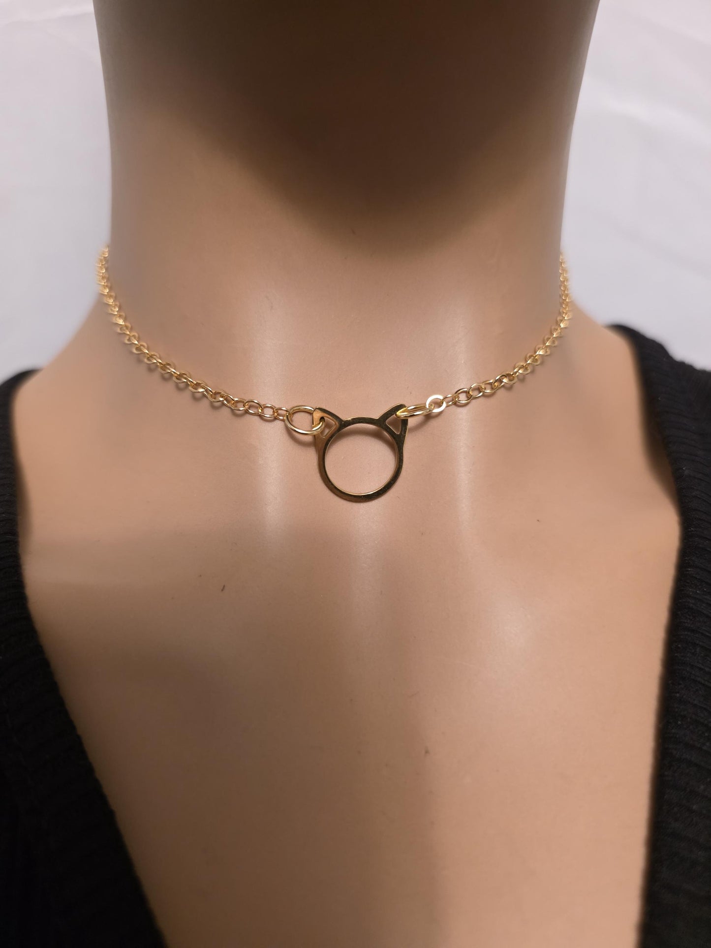 Gold Kitten Kitty Cat Day Collar Choker Intimate Partner Necklace Coquette with Permanent Locking Option