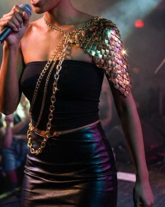 Halloween Viking, Dragon, Fairy Scalemail Cosplay Chainmail Festival Outfit Corset Shoulder Armor Rave Costume