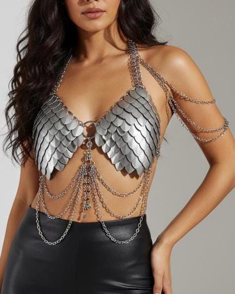 Halloween Festival Outfit Scalemail Corset Top, or Rave Viking, Dragon, Fairy Cosplay Costume, - QUALITY MADE in CANADA