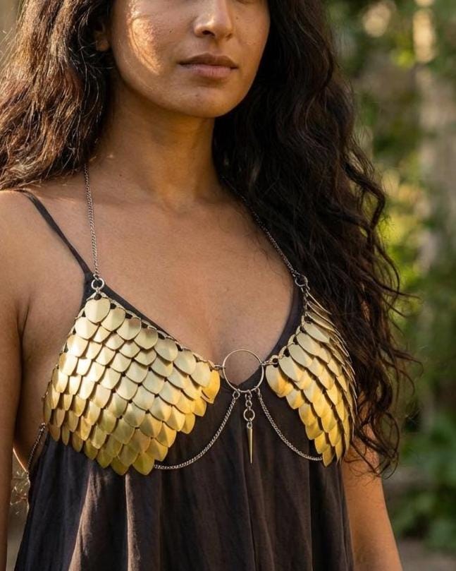 Festival Outfit Scalemail Bra Top in Gold