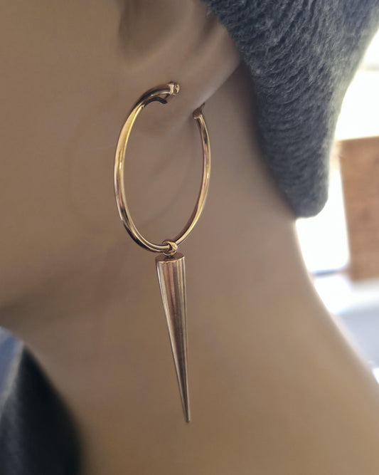 Rose Gold Steel Gothic Spike Hoop Earrings: Handmade Punk Jewelry