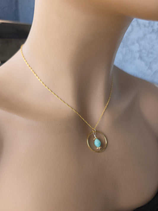 18 k Gold Vermeil Day Collar O Ring Necklace With Larimar - Luxury Handcrafted Artisan Partner Jewelry