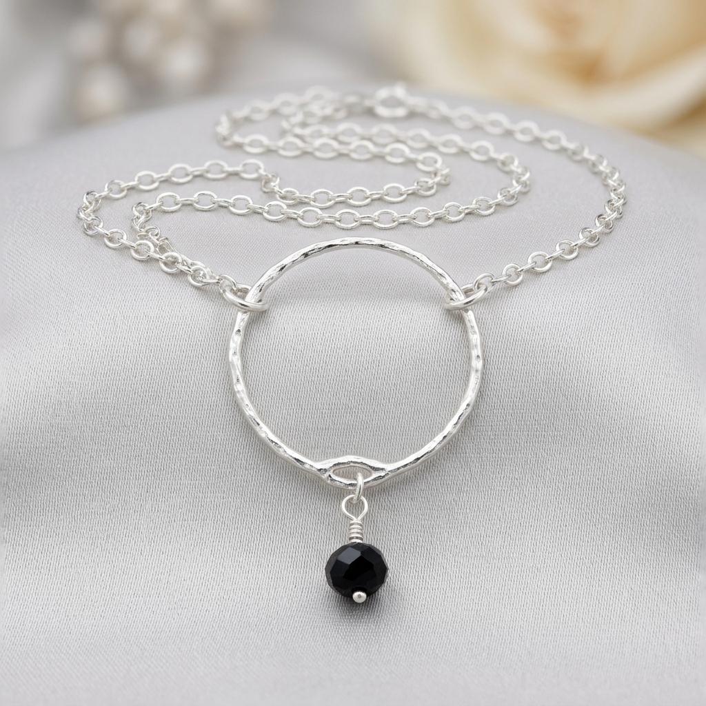 Sterling Silver Day Collar Necklace with Onyx - Locking Option - Handmade Artisan Partner Jewelry
