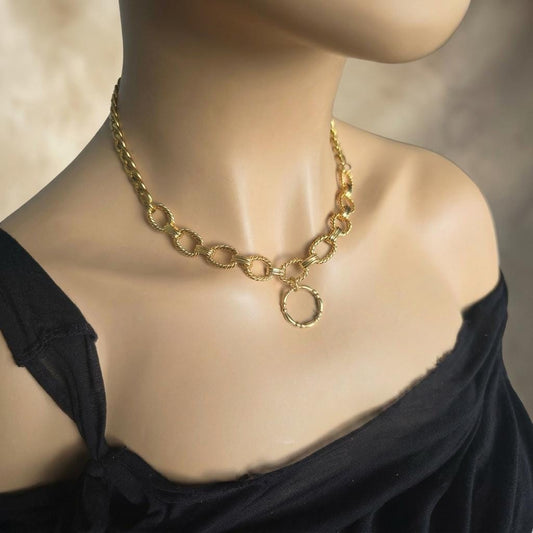 Gold Plated Steel Day Collar Choker Chunky Necklace with Permanent Locking Option