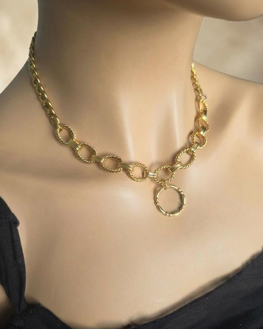 Gold Plated Steel Day Collar Choker Chunky Necklace with Permanent Locking Option