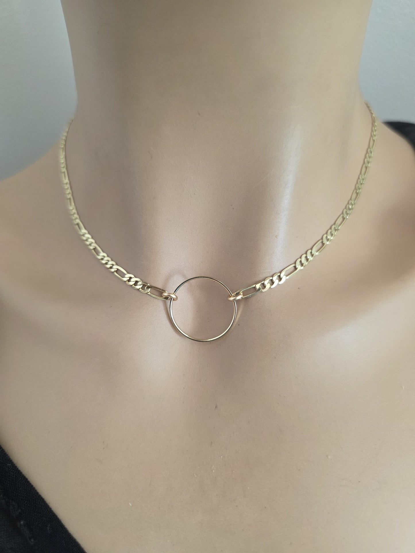 14k Gold Vermeil Over Sterling Silver Elegant Figaro Chain Day Collar Ring Necklace, Devotion Luxury Fine Jewelry