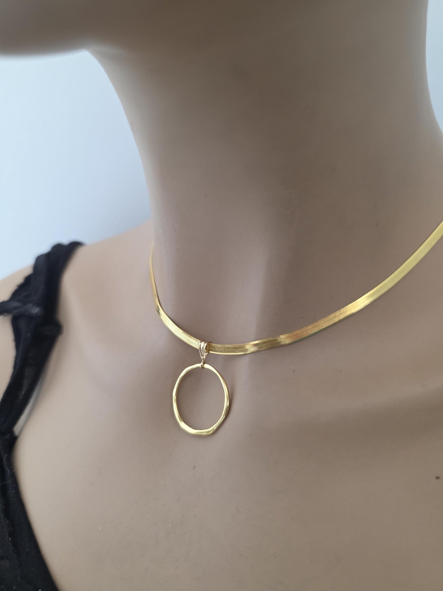 18k Gold Vermeil Over Sterling Silver Elegant Herringbone Day Collar Necklace, Romantic Luxury Fine Jewelry