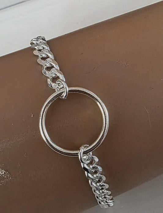 Sterling Silver Masc Style Day Collar O Ring Bracelet with Lock & Key Clasp - Partner Commitment Jewelry