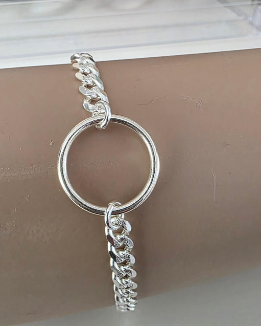 Sterling Silver Masc Style Day Collar O Ring Bracelet with Lock & Key Clasp - Partner Commitment Jewelry