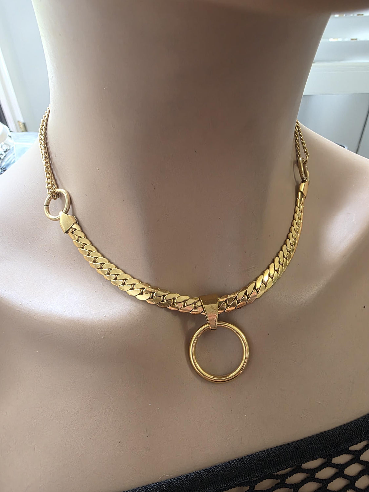 Gold Plated Steel Day Collar Choker Necklace, Unique Style, Permanent Locking Option - Couples Devotion Jewelry