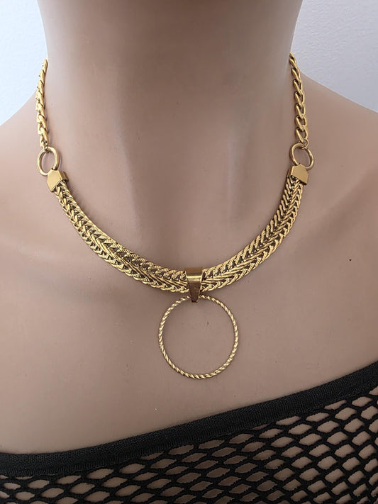 Gold Plated Steel Day Collar Choker Necklace, Bold Style, Permanent Locking Option - Couples Devotion Jewelry