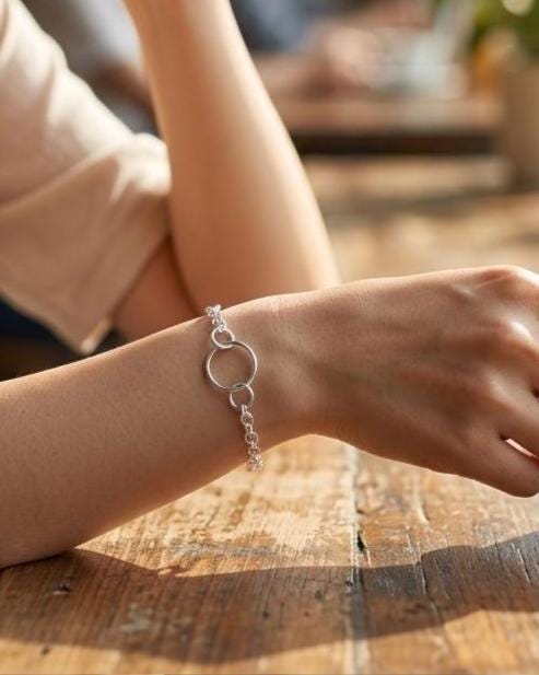 Sterling Silver Day Collar O Ring Bracelet with Lock & Key - Luxury Partner Commitment Jewelry