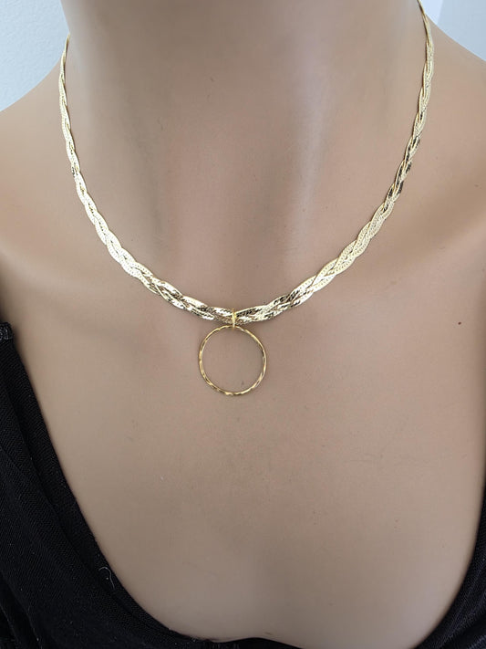 18k Gold Vermeil Over Sterling Silver Elegant Braided Herringbone Day Collar Necklace, Romantic Luxury Fine Jewelry
