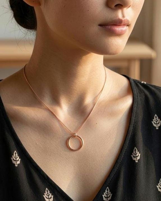 Rose Gold Vermeil On Sterling Silver Eternity Necklace O Ring - Luxury Partner Commitment Jewelry