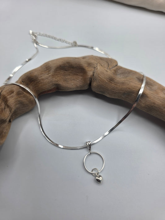 Sterling Silver Heart Day Collar | 2mm Herringbone Necklace