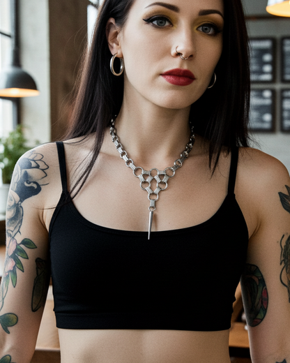 Lattice Chainmail Steel & Spike Gothic Choker Bib Necklace
