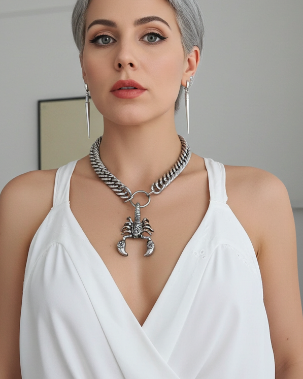 Collier ras du cou Scorpion en acier massif gothique et punk