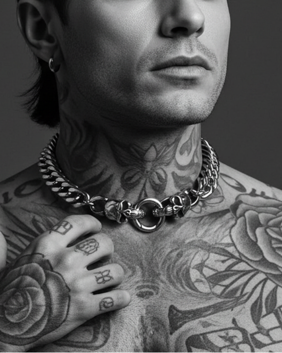 Totenkopf Verschluss Stahl klobige Kette Goth Punk Choker Halskette