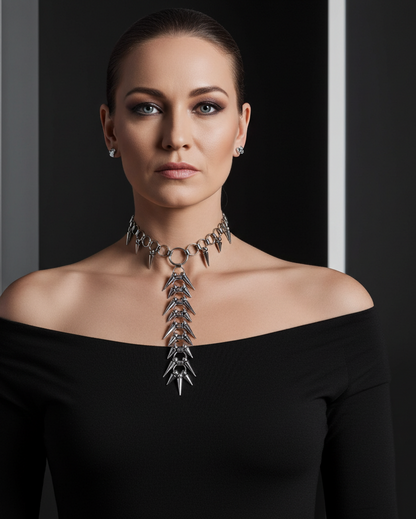 Stainless Steel Spike Vertebrae Necklace – Bold Modern Statement Jewelry
