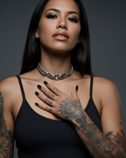 Collana girocollo con collare punk gotico, Medusa, Swiftie, Serpente Ouroburos