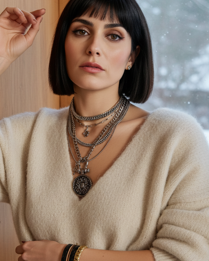 Medusa Layered Snake Multi Strand Chunky Chain Goddess Gothic Choker Collar Necklace Set