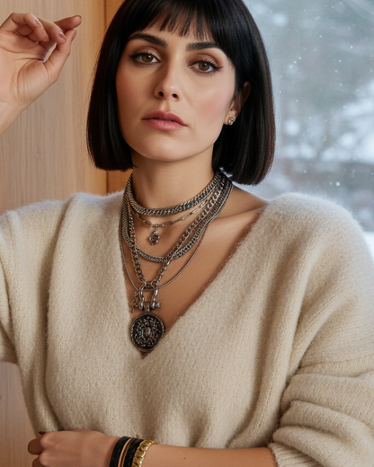 Medusa Layered Snake Multi Strand Chunky Chain Goddess Gothic Choker Collar Necklace Set