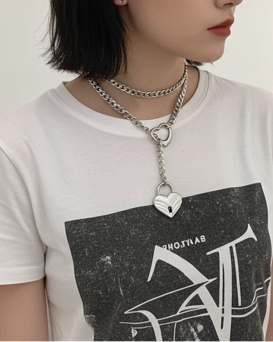 Slip Chain Heart Padlock Lariat Collar Choker Layered Necklace |  Intimate jewelry