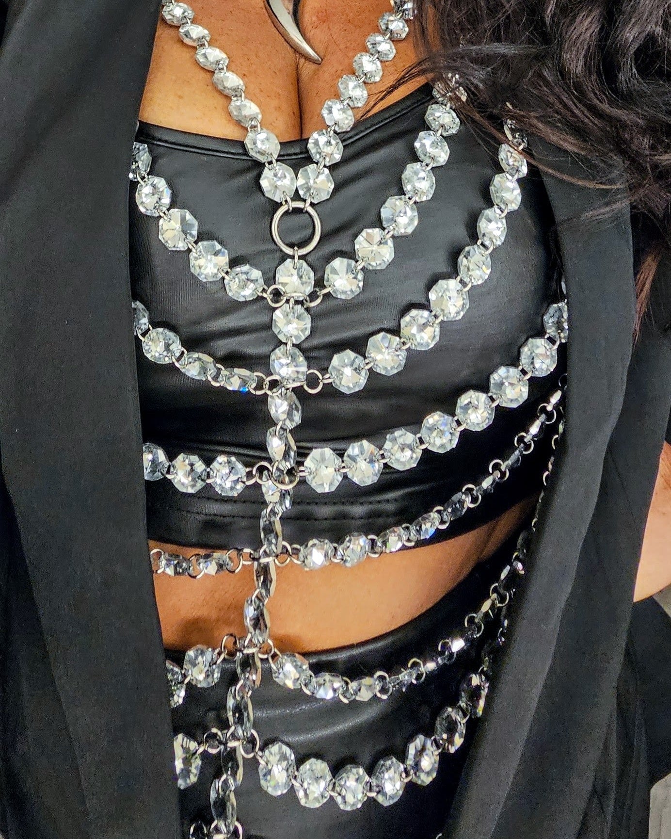 Crystal & Chain Body Harness – Diamond Glass & Stainless Steel Adornment