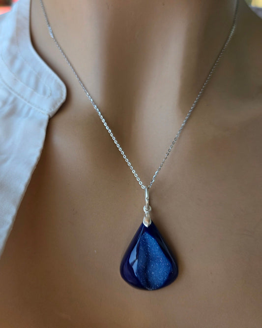Cobalt Druzy Agate Sterling Silver Necklace - Natural Stone