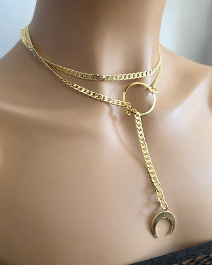 Gold Mond Gothic Lariat Choker Wrap Layer Halskette | Celestial Witch Aesthetic