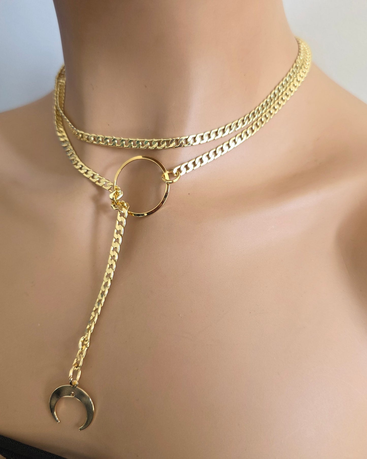 Gold Mond Gothic Lariat Choker Wrap Layer Halskette | Celestial Witch Aesthetic