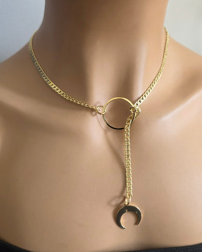 Gold Mond Gothic Lariat Choker Wrap Layer Halskette | Celestial Witch Aesthetic
