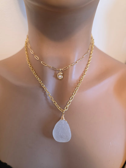 Pacific Shore Sea Glass Layering Necklace - Gold Plated Steel