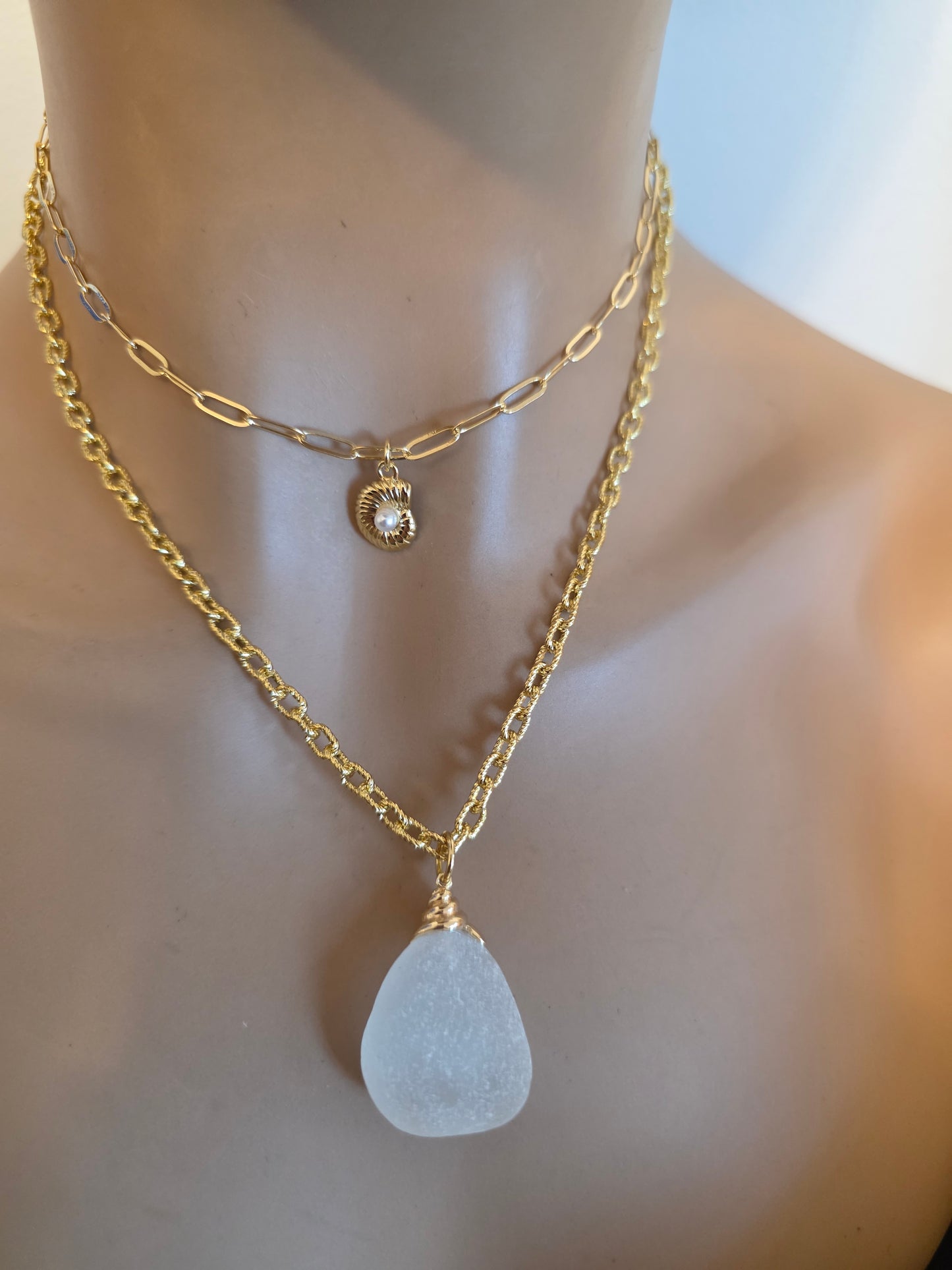 Pacific Shore Sea Glass Layering Necklace - Gold Plated Steel