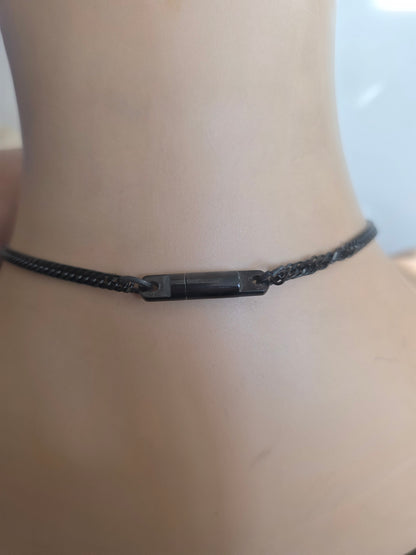 Schwarzer Stahl Tag Kragen Choker Goth Punk Halskette mit Permanent Locking Closure Option
