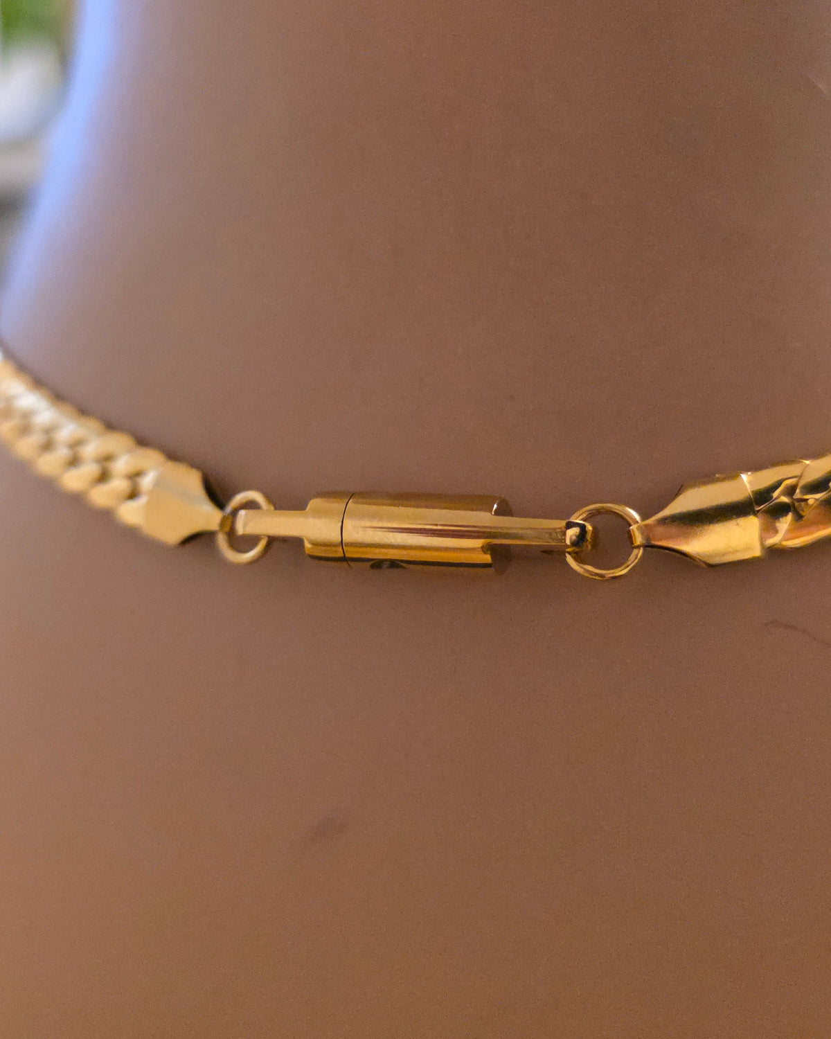 Gold Plated Steel Day Collar Heart Choker - Flat Chain - Adjustable & Locking Options