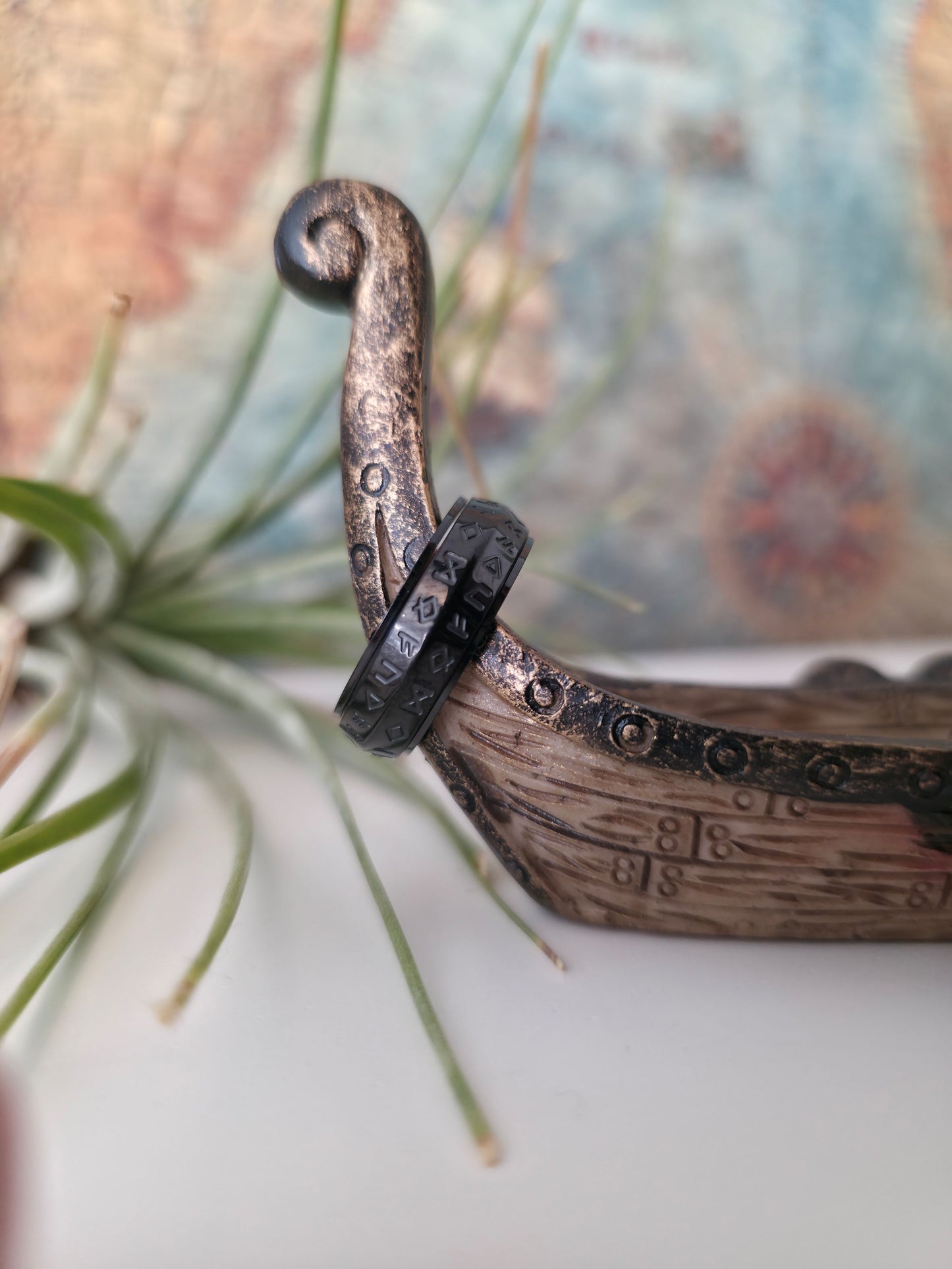 Anillo de cadena Runestone - Acero inoxidable negro