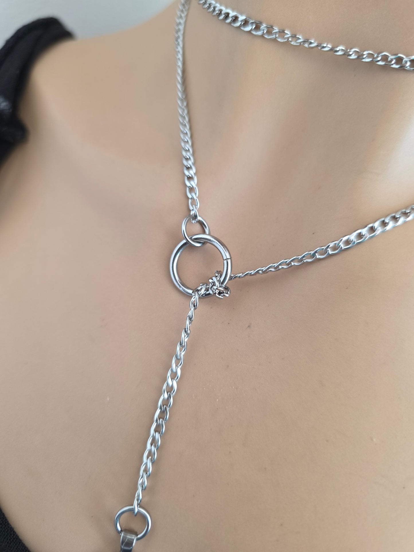 Steel Moon Gothic Slip Chain Lariat Wrap Layer Necklace | Celestial Jewelry