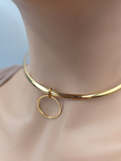 Gold Steel Day Collar – Rigid | Minimalist 4mm | Optional Permanent or Locking Clasp
