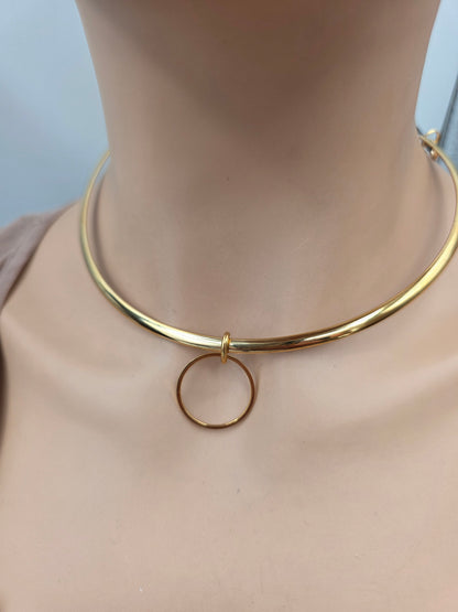 Gold Steel Day Collar – Rigid | Minimalist 4mm | Optional Permanent or Locking Clasp