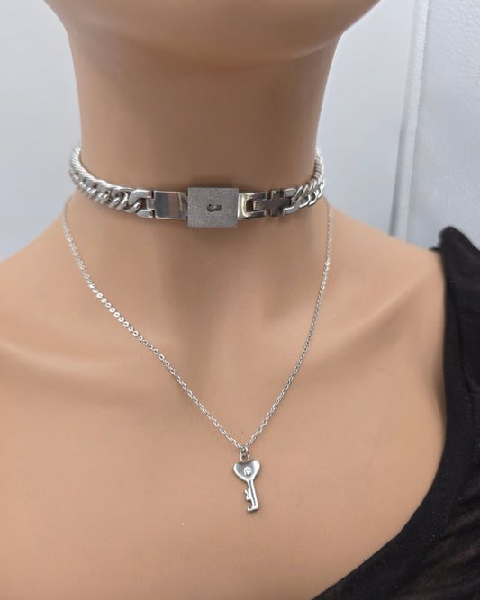 Steel Day Collar – Diamond Cut Chain | Luxury Locking with Key
