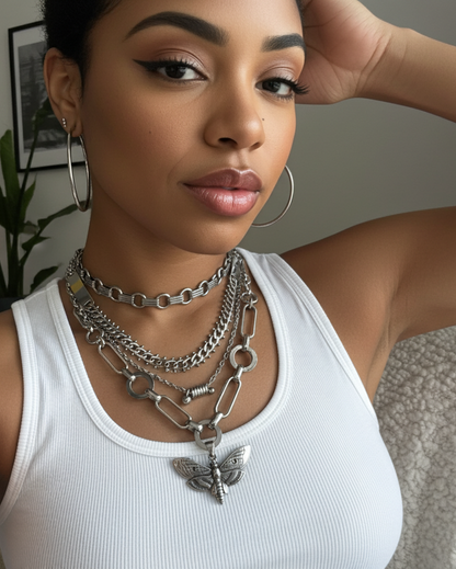 Death Moth Gothic Herren Anhänger Multi Strand Chunky Halskette Set