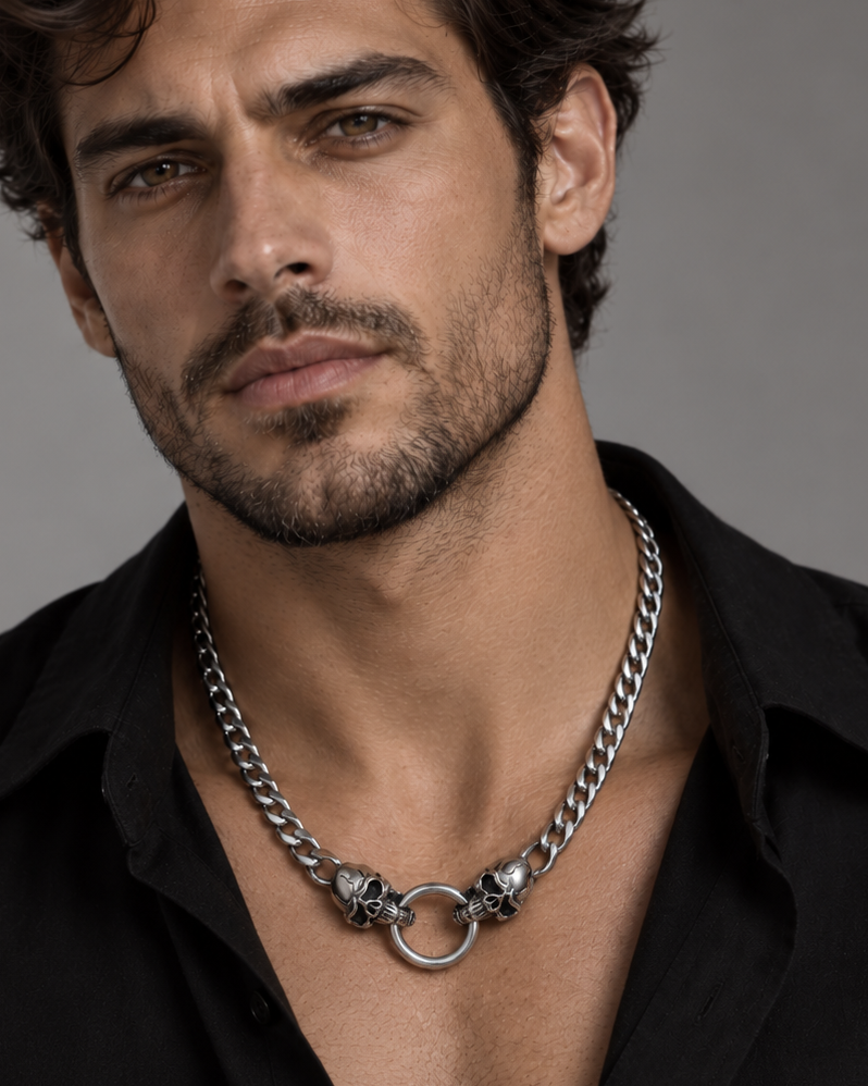 Steel Heavy Duty Skull Clasp Mens Chunky Chain Choker Necklace: Goth Punk Metal Viking Necklace