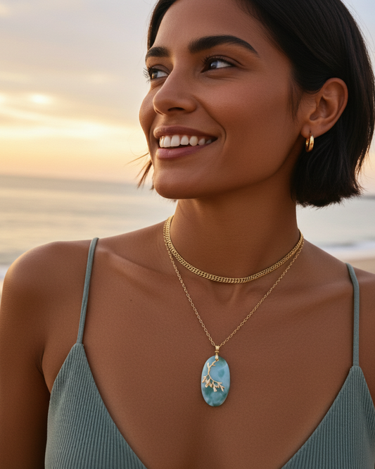 Hämimorphit Blatt Anhänger Layered Halskette Set: 18k Gold plattiert Boho Heilung Schmuck