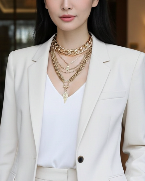 Gold geschichtet Multi Strang klobige Kette Gothic Choker Kragen Halskette Set