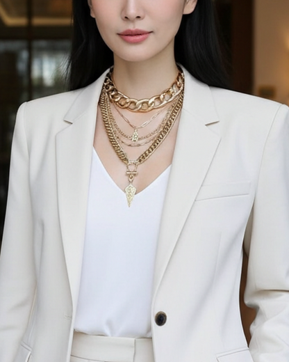 Gold geschichtet Multi Strang klobige Kette Gothic Choker Kragen Halskette Set