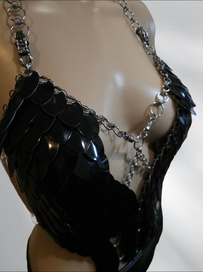 Black Scale Armor Top — Sculptural Wearable Armor in Shiny Black Metal