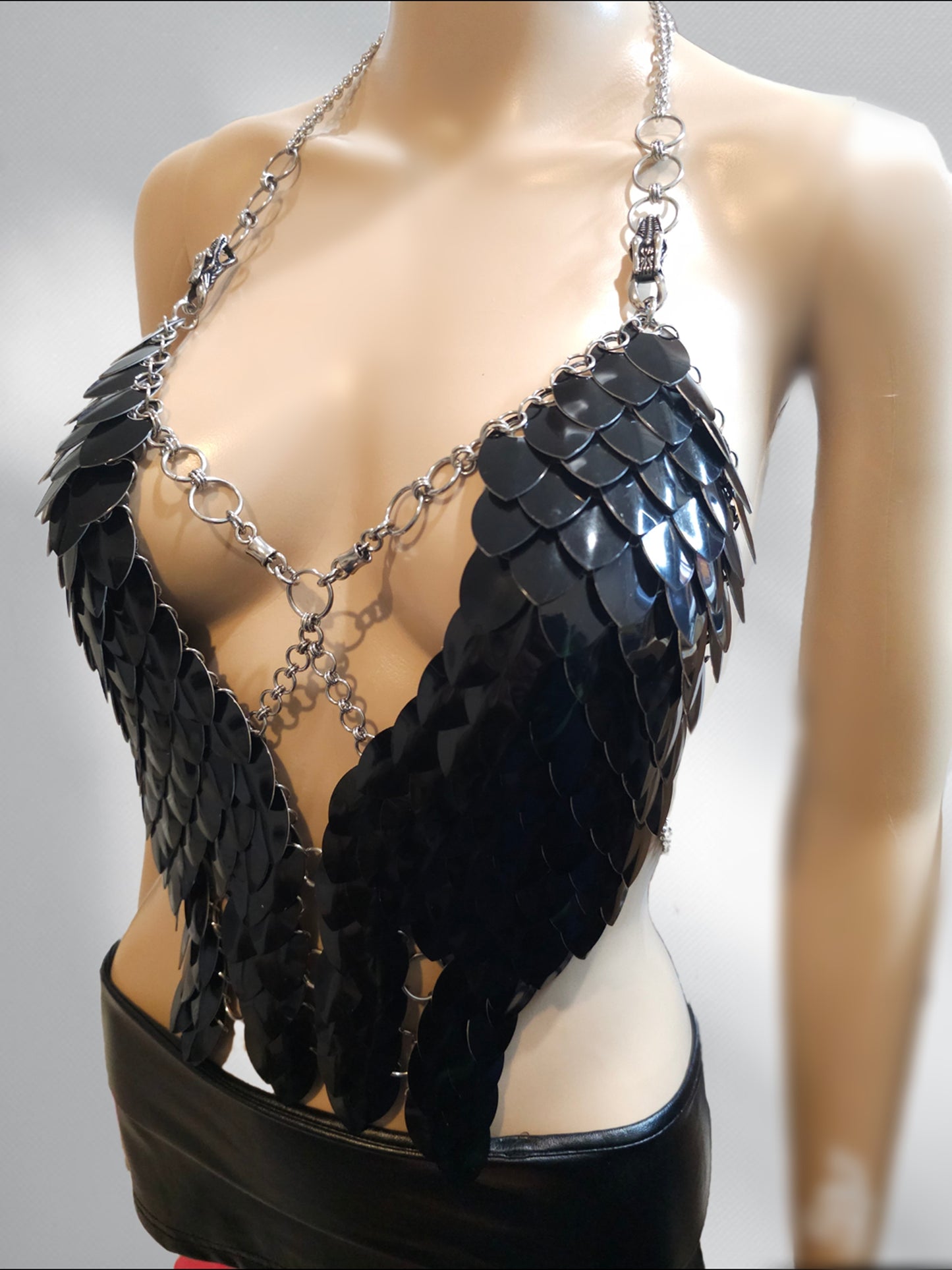 Black Scale Armor Top — Sculptural Wearable Armor in Shiny Black Metal