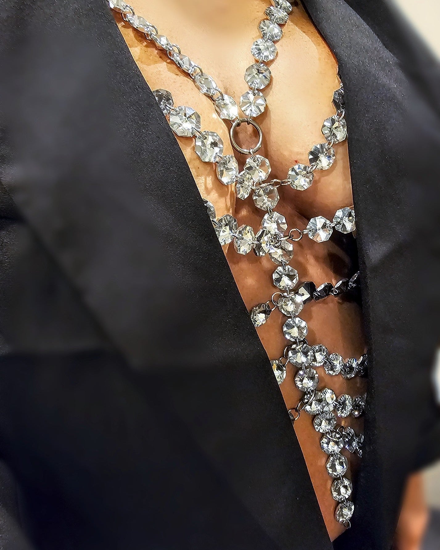 Crystal & Chain Body Harness – Diamond Glass & Stainless Steel Adornment